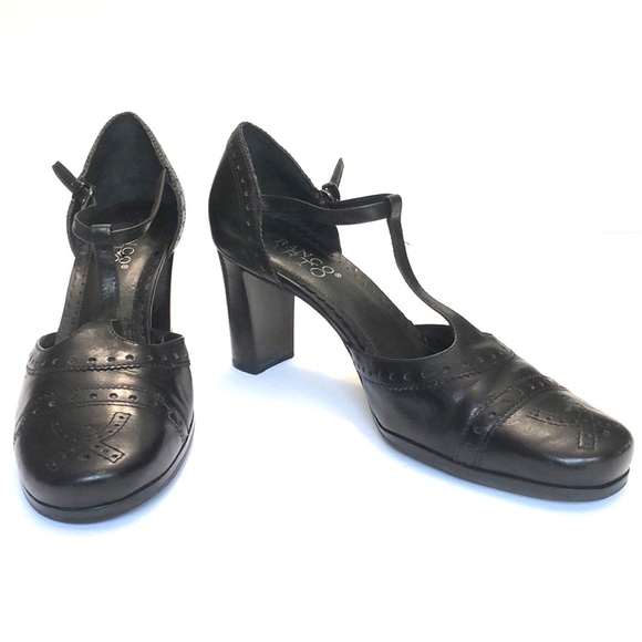 Franco Sarto Black Stacked Heel T-Strap Wide Square Toe Shoes size 8.5M - Picture 3 of 12